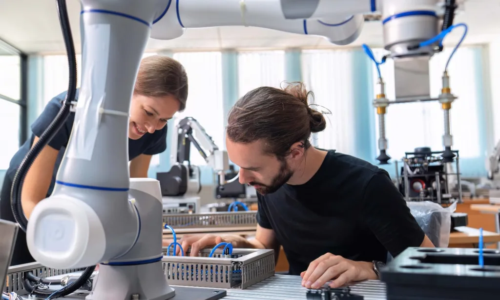 Studenti durante un Open Day di ITS MAKER Academy 2026 in un laboratorio di meccatronica in Emilia-Romagna