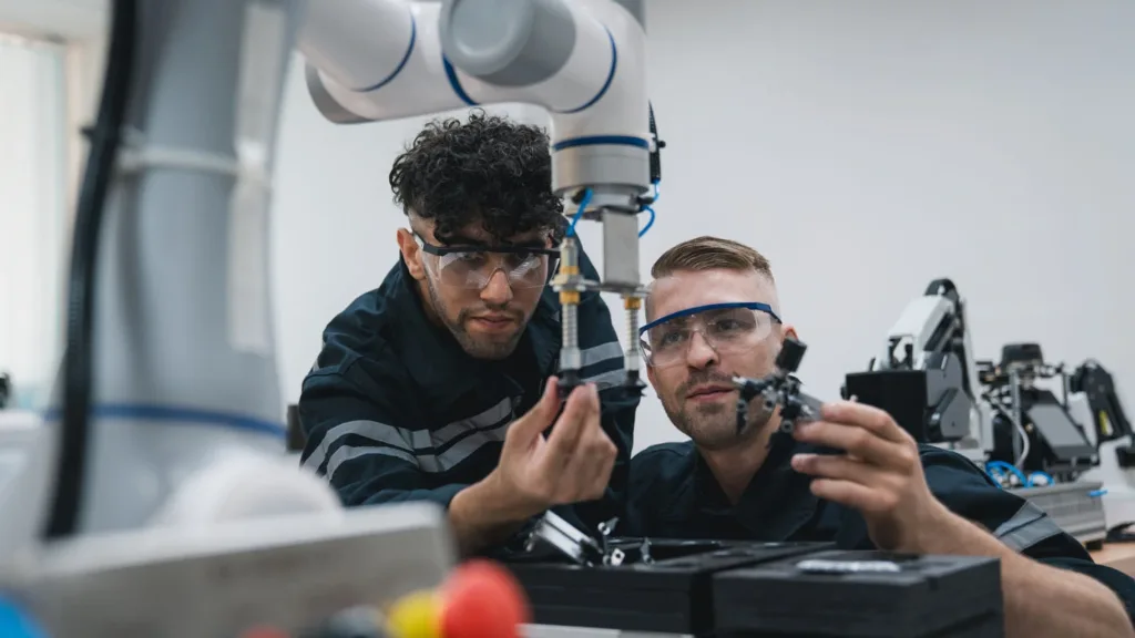 Studente che ha scelto il percorso ITS al lavoro in un laboratorio di meccatronica di ITS MAKER Academy in Emilia-Romagna